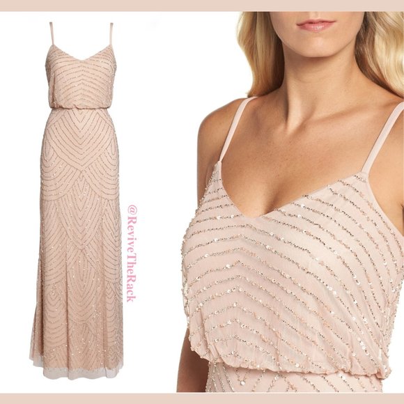 NEW! Adrianna‎ Papell Art Deco Beaded Blouson Gown in Blush Pink [SZ 12 ] - Picture 4 of 13